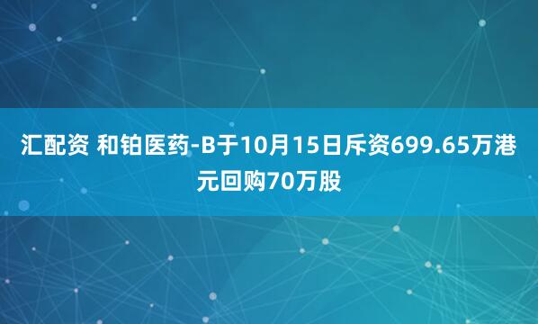 汇配资 和铂医药-B于10月15日斥资699.65万港元回购70万股
